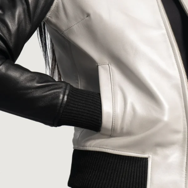 Cole White Leather Bomber Jacket - Image 4