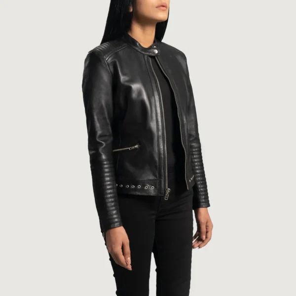 Haley Ray Black Leather Biker Jacket - Image 3