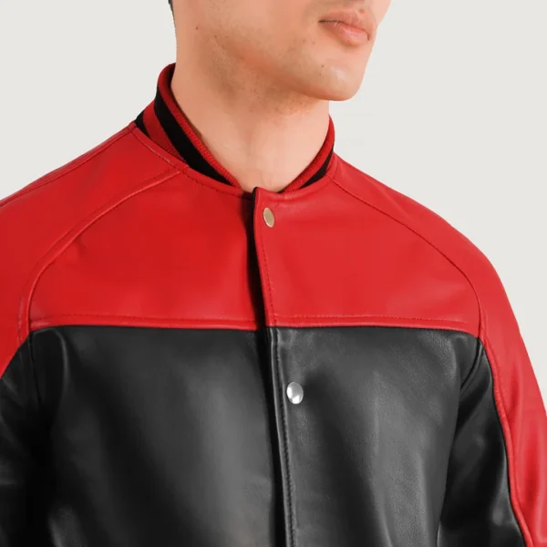 Terrance Black & Red Leather Varsity Jacket - Image 2