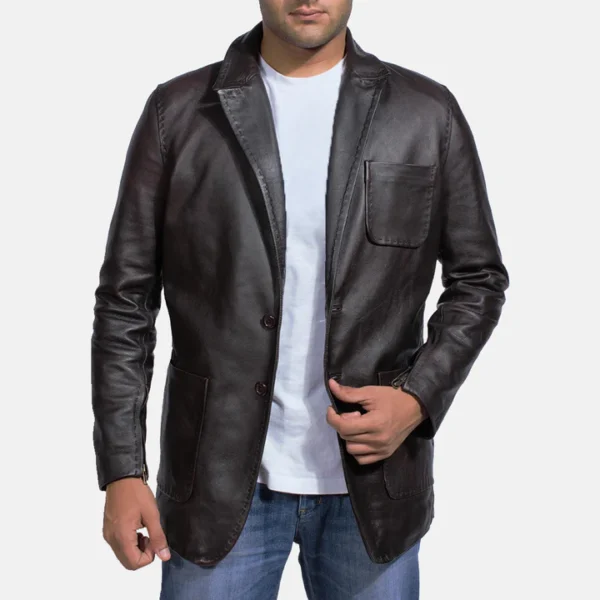 Wine Black Leather Blazer - Image 2