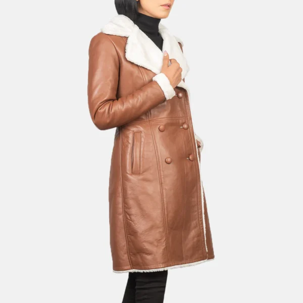 Amie Brown Double Breasted Shearling Coat - Image 2