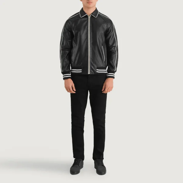 Cooper Black Leather Varsity Jacket - Image 3