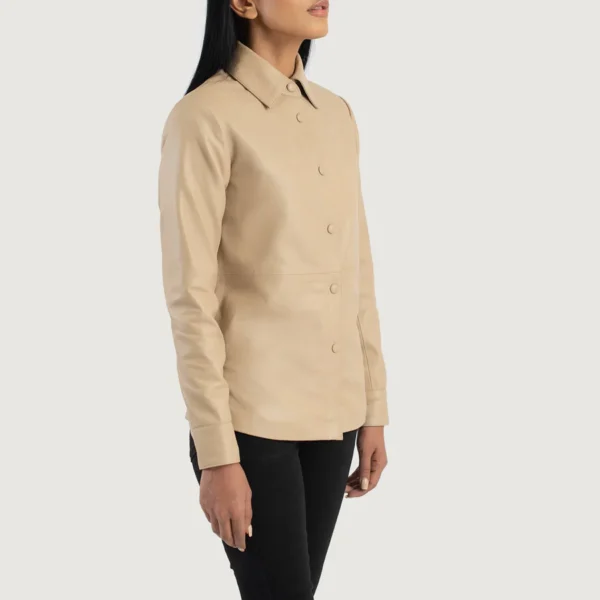 Zenith Beige Leather Shirt Jacket - Image 3