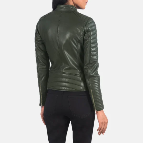 Adalyn Quilted Green Leather Biker Jacket - Image 4